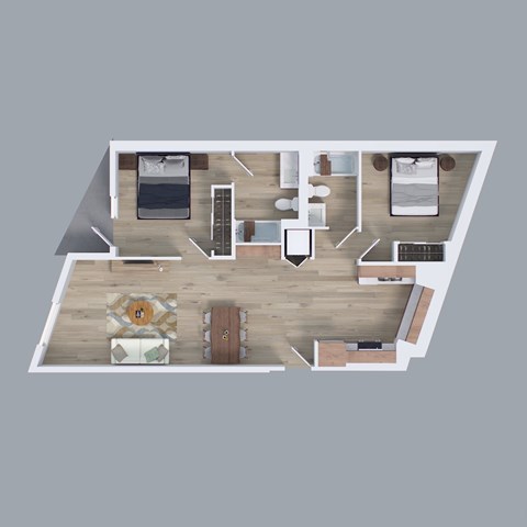 Floor plan for 2 beds, 2 baths, 1128 sqft